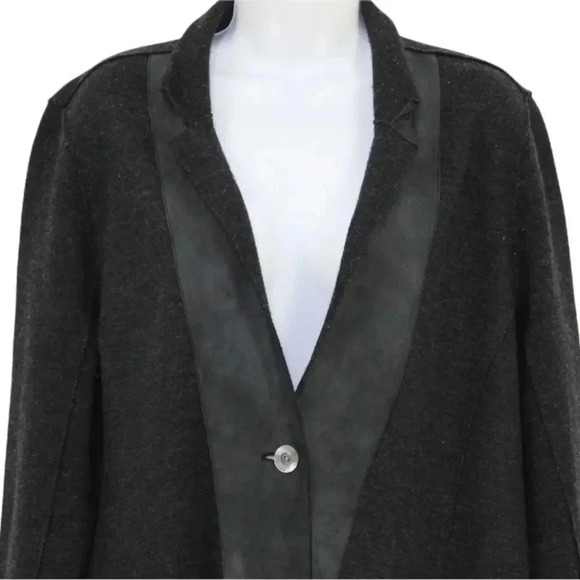 Eileen Fisher gray Merino wool with leather accent duster sweater size large - Picture 13 of 16
